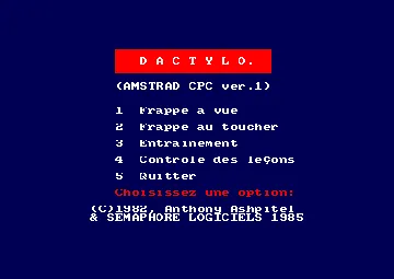 Dactylo (F) (1985) screen shot title